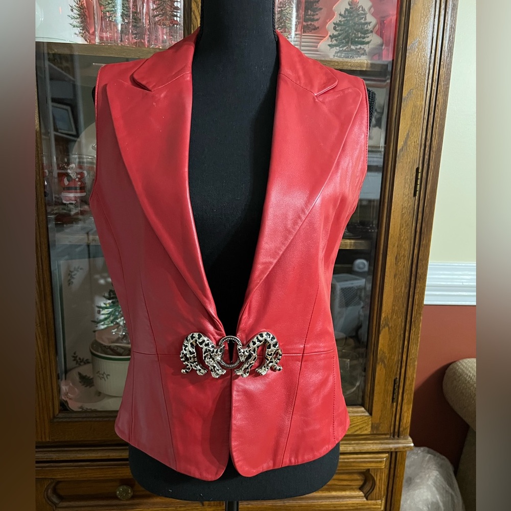 Unique Red Lamb Skin Red Leather Vest. Size M